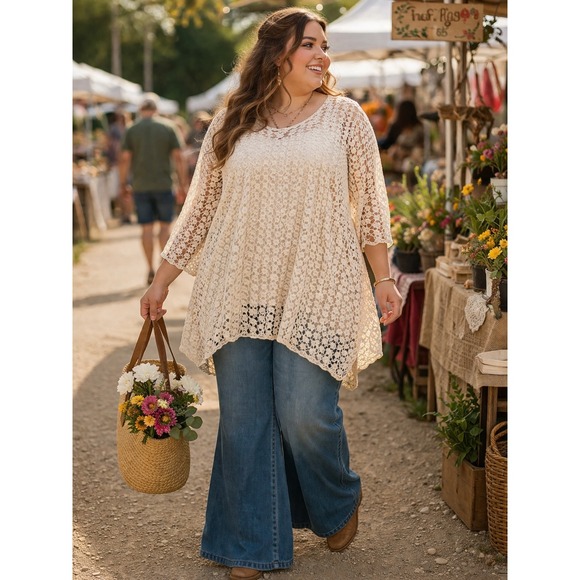 Studio West Apparel Tops - ROMANTIC Lace Crochet Tunic Top Bohemian, elegant, festival cottagecore